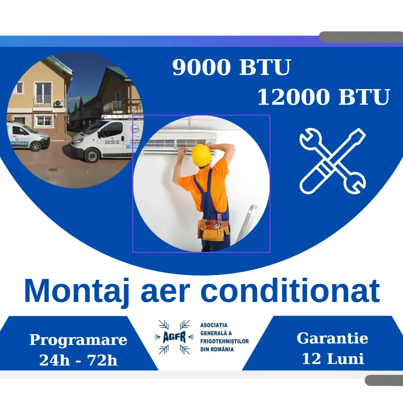 Montaj aer conditionat 7000-12000 BTU Plus