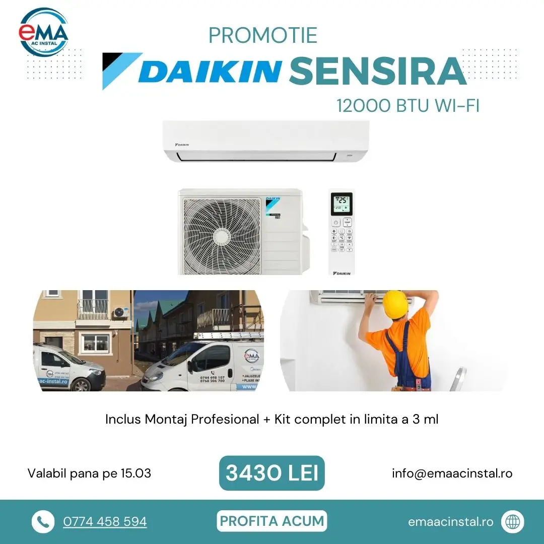 Promotie aer conditionat Daikin Sensira Bluevolution FTXC35E-RXC35E Montaj + Kit